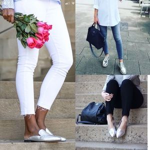 NEW Qupid Fur Silver Metallic Pointed Mules Loafers Flats